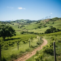 A wind turbine field on a hilltop