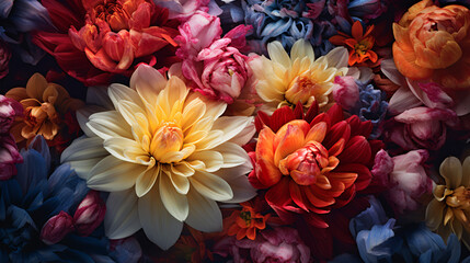 Fototapeta premium A macro shot displays the exquisite splendour of freshly opened flowers, highlighting Mother Nature's vivid hues.
