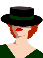 Red hair woman in black hat