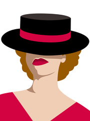 Blonde woman in black hat