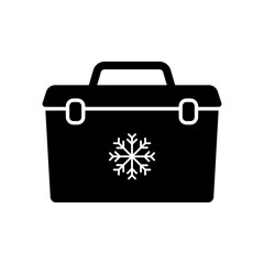 Container refrigerator icon. Bag, box. Black silhouette. Front side view. Vector simple flat graphic illustration. Isolated object on a white background. Isolate.