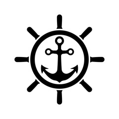 Fototapeta premium Ship anchor and steering wheel icon. Black silhouette. Front view. Vector simple flat graphic illustration. Isolated object on a white background. Isolate.