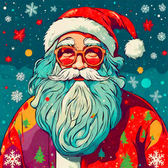 Santa Claus postrait in retro style. Retro flat design. Vintage Christmas illustration.