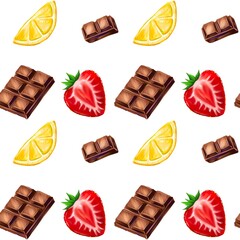 Repeating ornament pattern chocolate citrus and strawberry