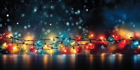 sfondo di lucine natalizie multicolore , colori arcobaleno, - obrazy, fototapety, plakaty