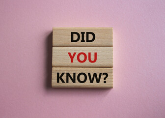 Did you know symbol. Wooden blocks with words Did you know. Beautiful pink background. Business and Did you know concept. Copy space.