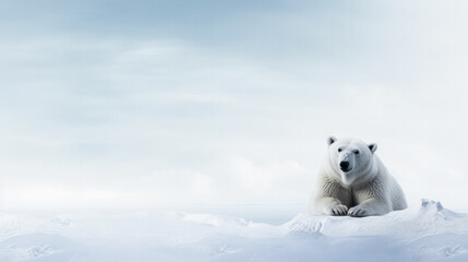 Polar bear observance during Arctic expedition background with empty space for text 