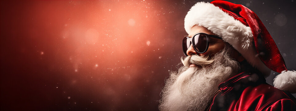 Portrait of Santa Claus in Sunglasses Banner Cover Design. Generative AI
