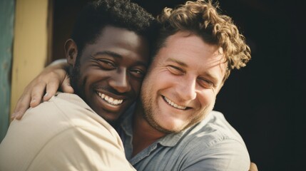 Fototapeta premium Two men hug each other. International hug day