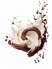 Milk and chocolate swirl splash, realistic vector twister of white and brown flows. Liquid whirlwind or tornado, coffee or cocoa and cream mix stream, 3d dynamic element for package promo ad. Isolated