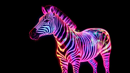 Animal Zebra Plexus Neon Black Background Digital Desktop Wallpaper HD 4k Network Light Glowing Laser Motion Bright Abstract