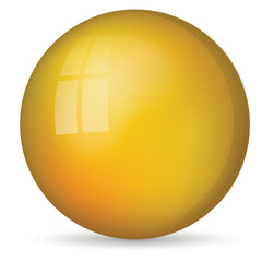 Glass orange ball or precious pearl. Glossy realistic ball, 3D abstract vector illustration highlighted on a white background. Big metal bubble with shadow