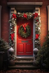 Fototapeta na wymiar Boston Holiday Door Decoration