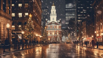 Fototapeta na wymiar Boston: Old State House Decked Out for the Holidays