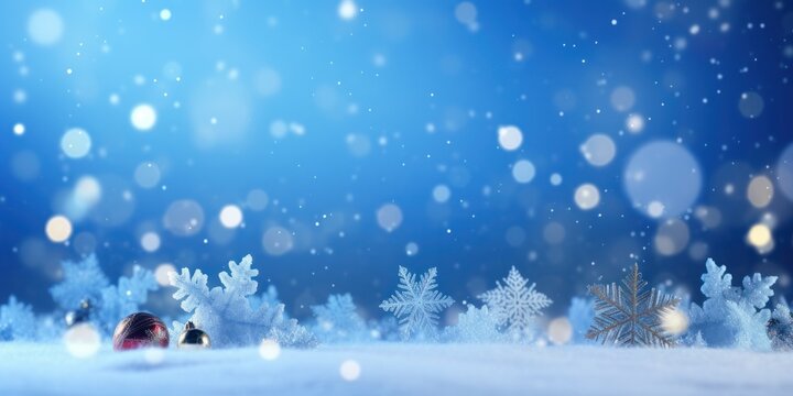  Blue Holiday Background with Snowflakes and Bokeh Lights - a 3D Rendered Image for Merry Christmas