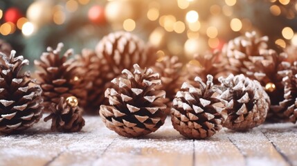 Fototapeta na wymiar Burlap Christmas with Rustic Pine Cones on Background