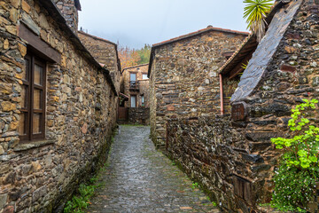 Fototapeta na wymiar Gondramaz a Schist Village in Portugal. Exposure of the Streets of Gondramaz one of the 27 Schist villages in Portugal, that were been partially or fully recovered in order to maintain the traditions 
