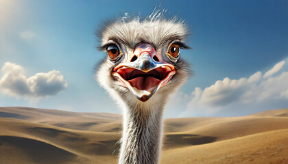 funny ostrich smiling portrait - obrazy, fototapety, plakaty
