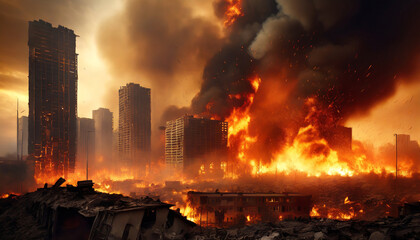 destruction city fire disaster generate ai