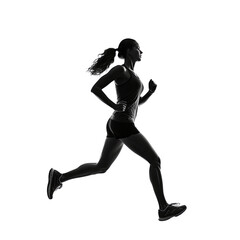 Fototapeta na wymiar Sporty woman runner in silhouette on transparent background PNG