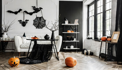halloween stylish black and white interior design