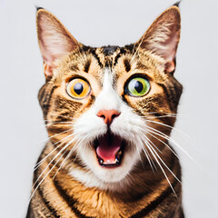 surprised multi-colored cat on a light background created with generative ai technology	