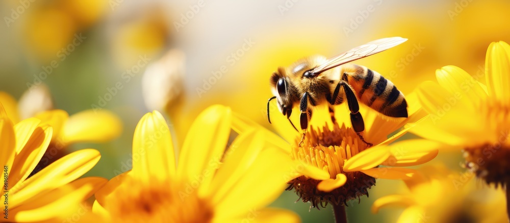 Wall mural Bee and flower both yellow