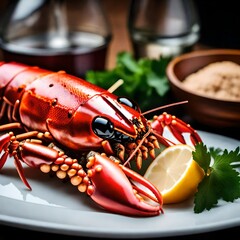 a red delicious lobster food meal  on a dinner  plate in a restaurant