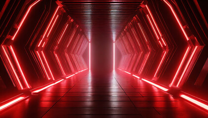 3d rendering of spaceship corridor neon glowing red background futuristic generated ai