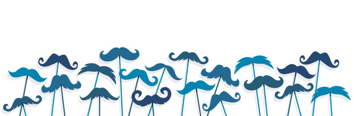 Bannière - Moustaches de différentes formes en soutien contre le cancer de la prostate - Santé masculine - Mois de Novembre bleu - Movember - Élément vectoriel éditable - Solidarité et sensibilisation - obrazy, fototapety, plakaty