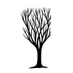 Silhouette of a dry branchy tree. Vector graphics.