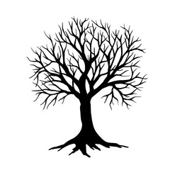 Silhouette of a dry branchy tree. Vector graphics.