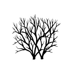 Silhouette of a dry branchy tree. Vector graphics.