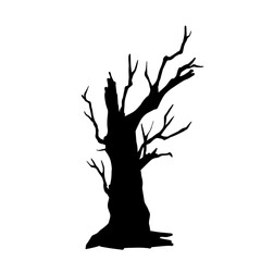 Silhouette of a dry branchy tree. Vector graphics.