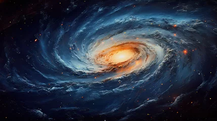 Foto op Plexiglas illustration of a starry spiral galaxy in blue orange color © Claudia Nass