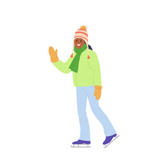 Fototapeta premium Preteen girl child cartoon character enjoying ice skating during winter holiday vacation time