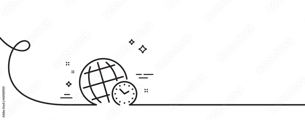 Poster time zone line icon. continuous one line with curl. world clock sign. watch symbol. time zone single
