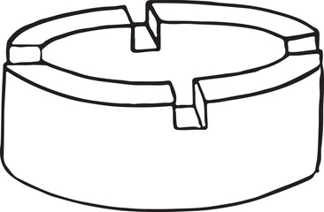 Black and white contour Hand-drawn burning, smoking cigarette in ashtray, sketch style vector illustrations. Hand drawn, drawing of cigarette burning, smoking in ashtray