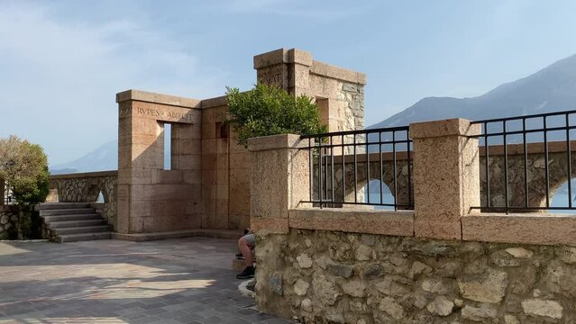 Limone, Garda Lake, Italy, memorial to the fallen at work of the gardesana road