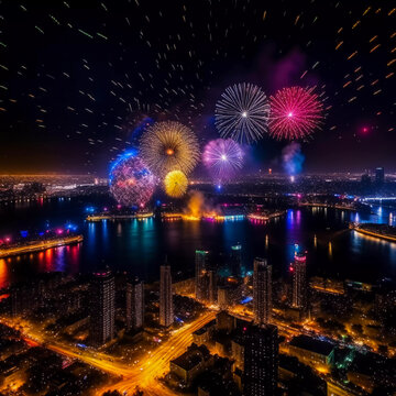 fireworks over the river, background image