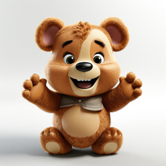Fototapeta premium 3D cartoon style illustration of a bear cub wearing a shirt and a happy face. Isolated on white background.