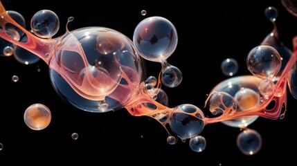 Macro photography of soap bubbles on dark background 