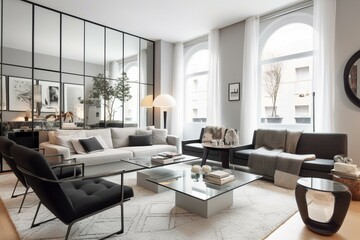 Attractive contemporary living space adorned with stylish furnishings. Generative AI