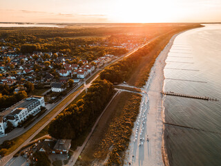 Fototapeta premium Aerial View of Zingst during sunset