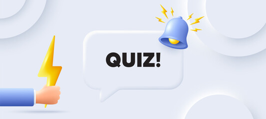 Quiz tag. Neumorphic background with chat speech bubble. Answer question sign. Examination test symbol. Quiz speech message. Banner with energy. Vector - obrazy, fototapety, plakaty