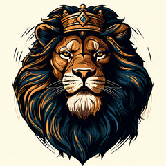 illustration of big feline animal, imposing lion with crown