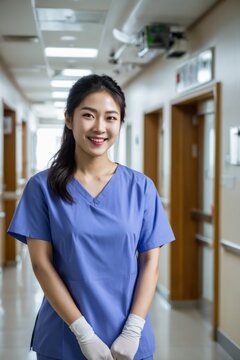 Nurse(s) standing inside a hospital hallway