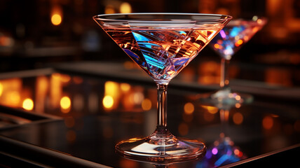 blue cocktail with red martini in a bar - obrazy, fototapety, plakaty