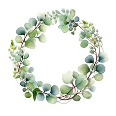 Wedding floral composition, watercolor eucalyptus greenery arrangement isolated white. Generative AI