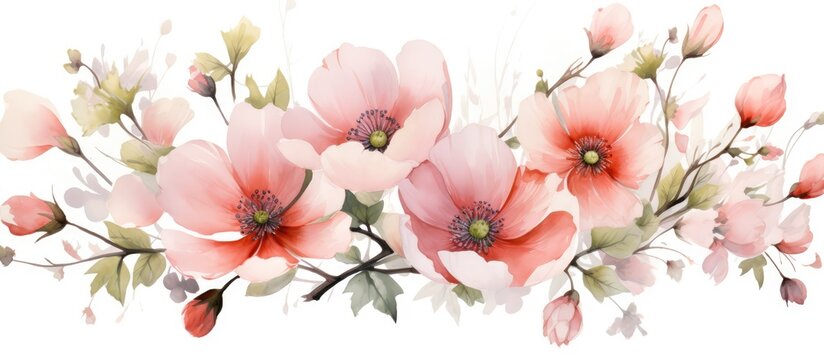 Spring flowers painted with rosehip watercolors
